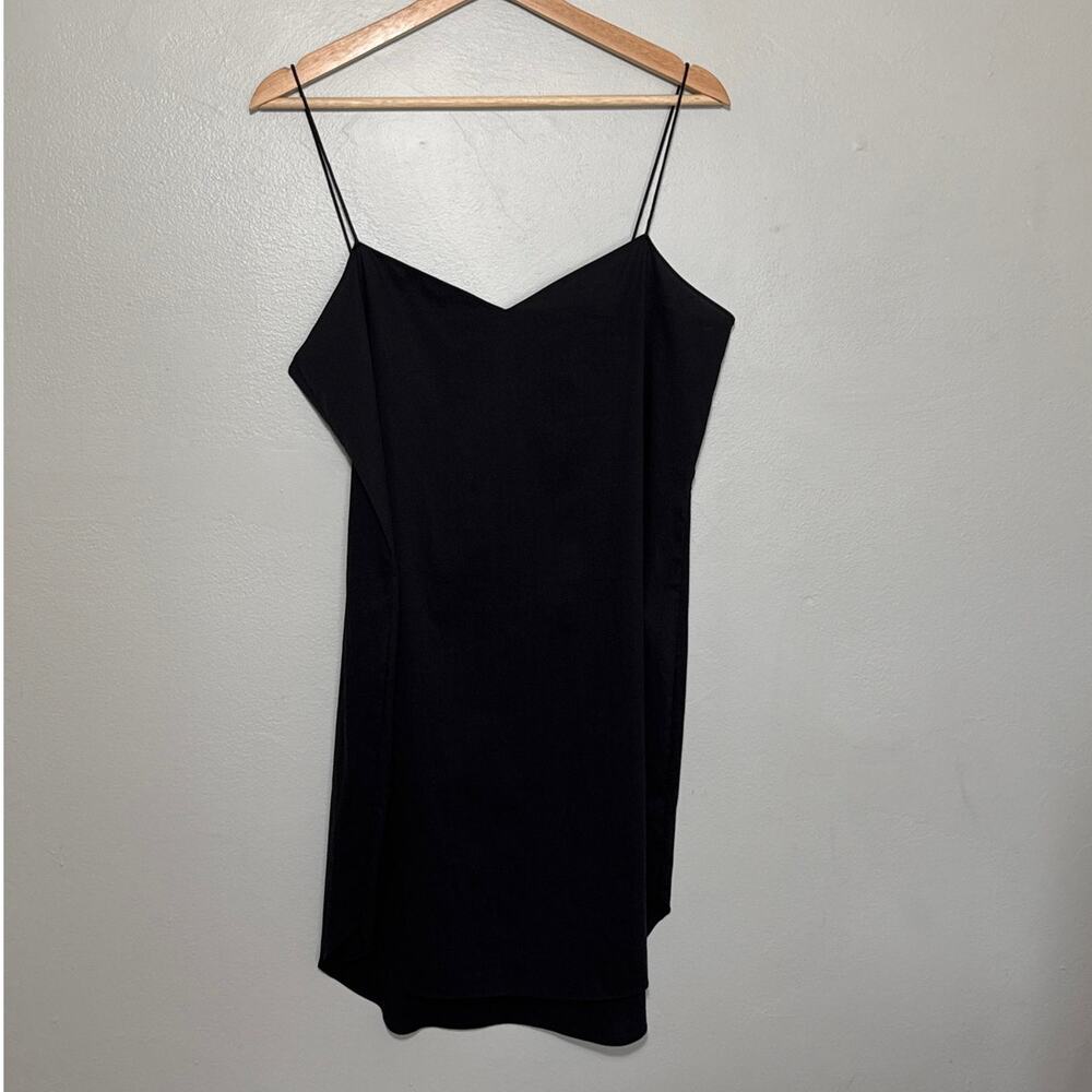 Women's Size M Theory Wool Blend V Neck Cami Strap Black Slip Mini Dress Light